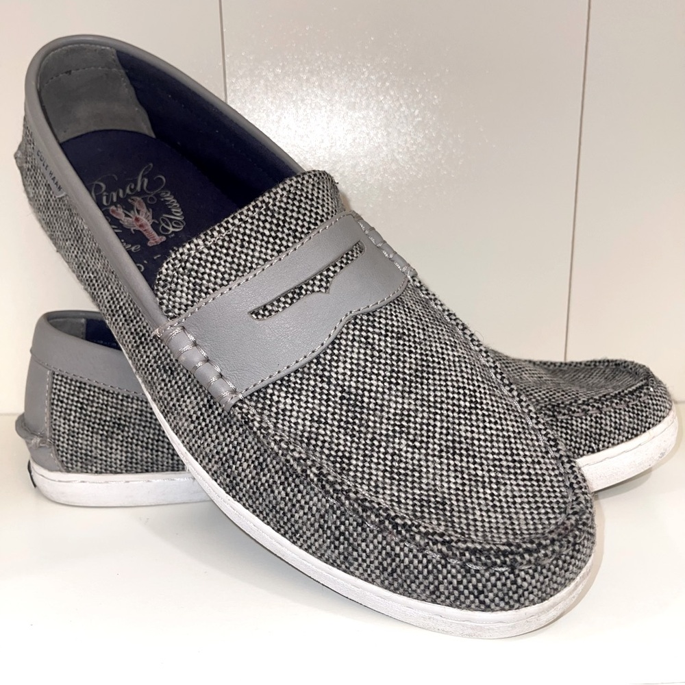 Cole Haan Men's Pinch Weekender Black White Tweed Penny Loafer Boat Shoes Sz 12